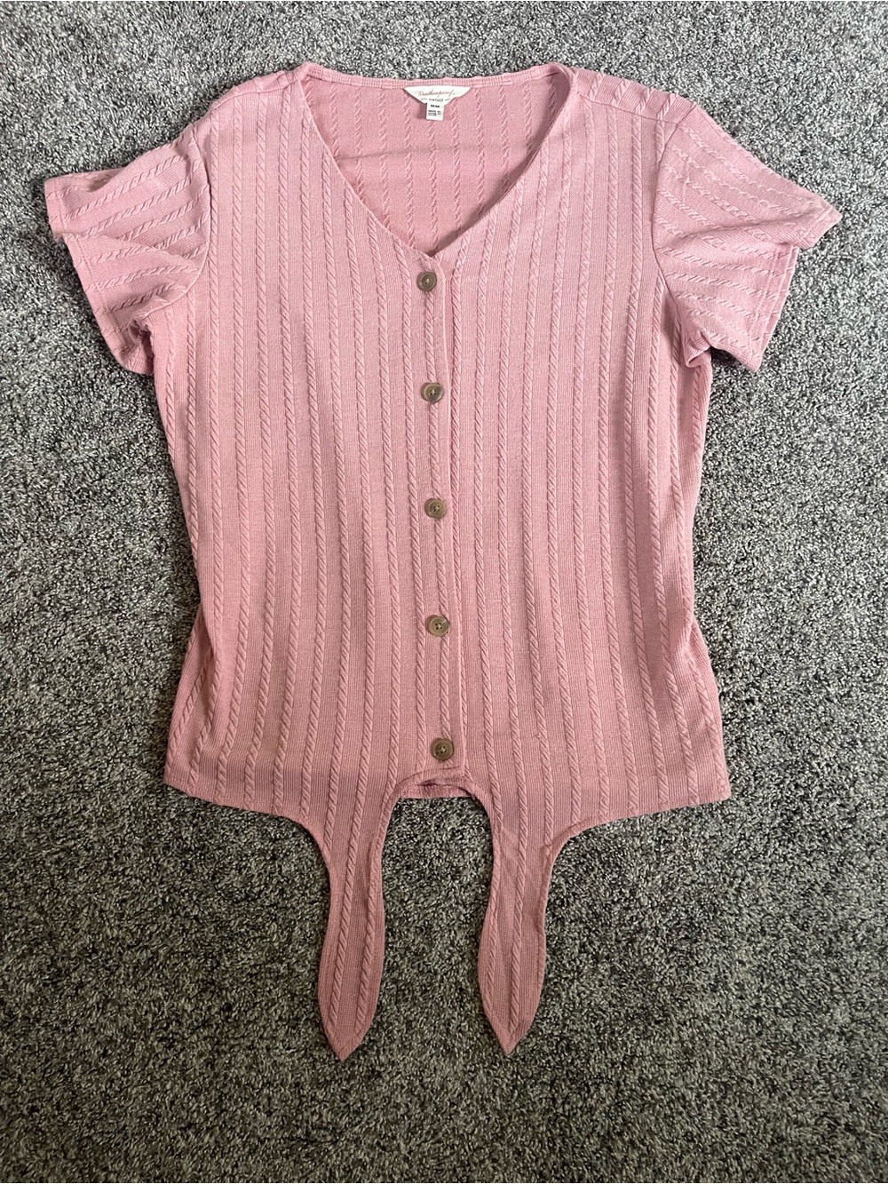 Weatherproof Pink Short Sleeve Button Front Tie-Hem Top